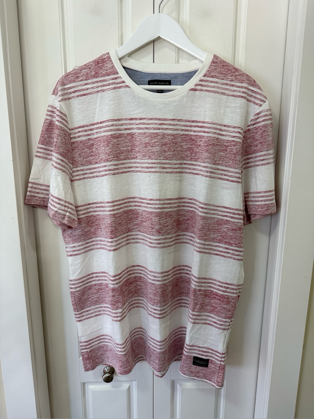 Silver Jeans Co. Red & White Striped Crew Neck Tee | Large